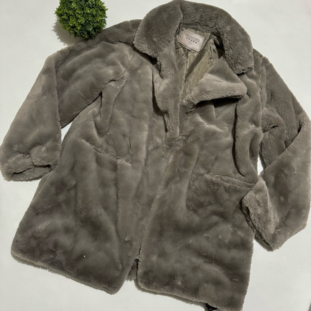 Blank NYC NWT Brown Gray Soft Plush Long Teddy Coat Women’s Size Medium